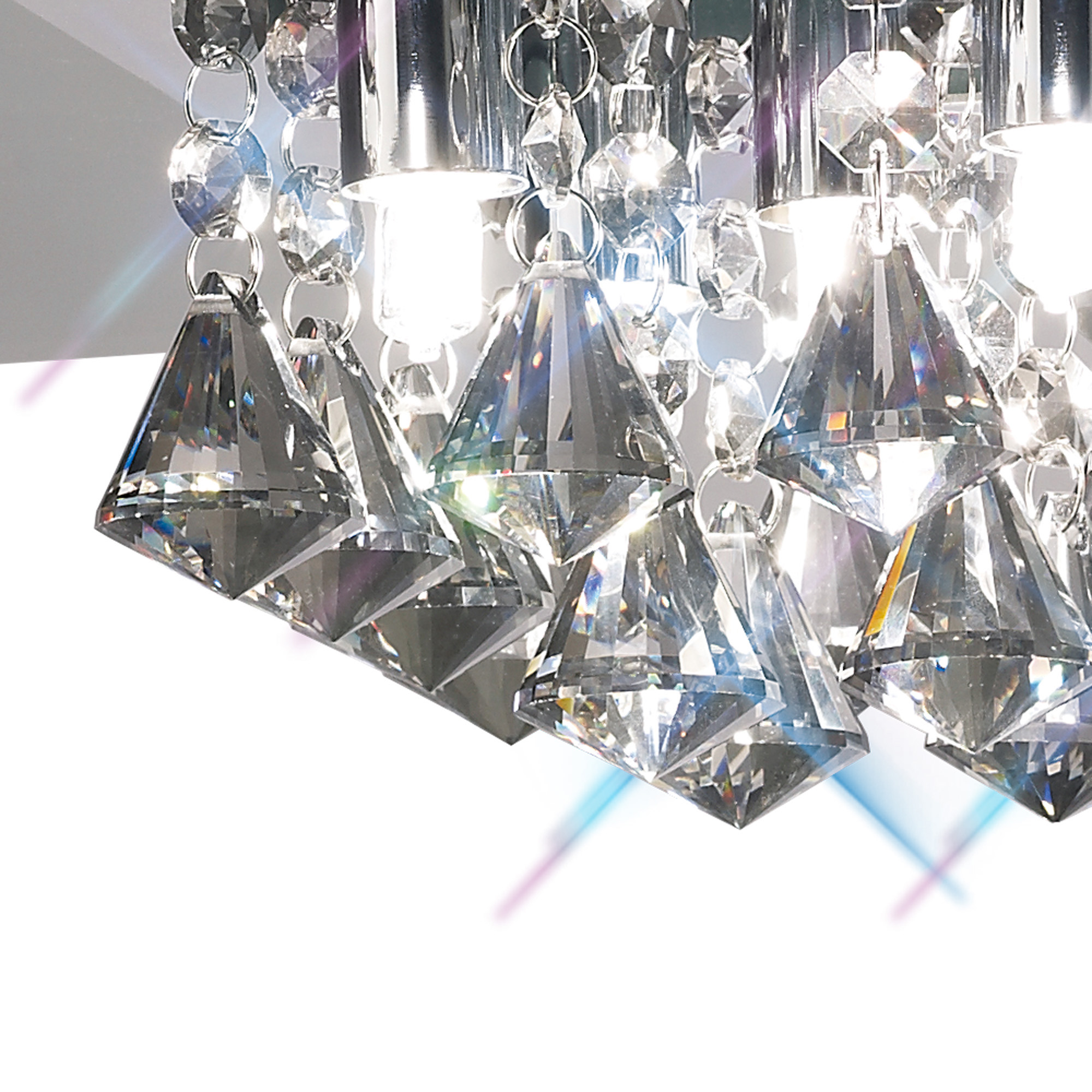 Theo Crystal Ceiling Lights Deco Ringed & Square Crystal Fittings